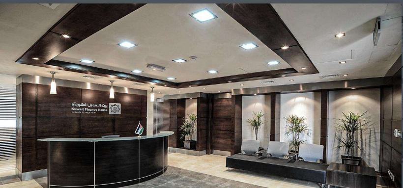Kuwait Finance House banking floor in dark wenge wood, Amman