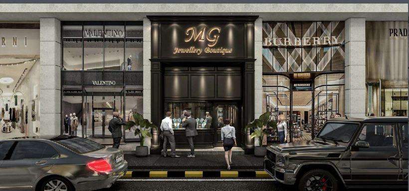 Muath Al Ghanem black-lacquered boutique among luxury fashion houses, Amman